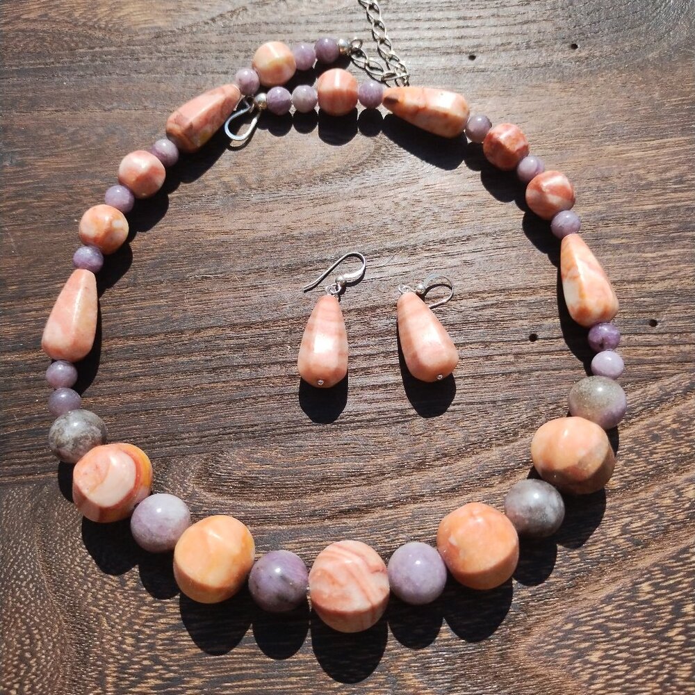 Jay King DTR unusual natural stone necklace and earrings set 925 Sterling Silver